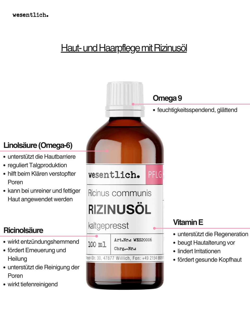 Rizinusöl Kaltgepresst 100 Ml - Kosmetisches Öl Für Haut & Haare