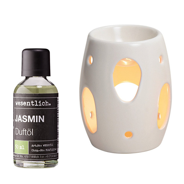 Duftöl Jasmin 50ml mit Duftlampe weiss