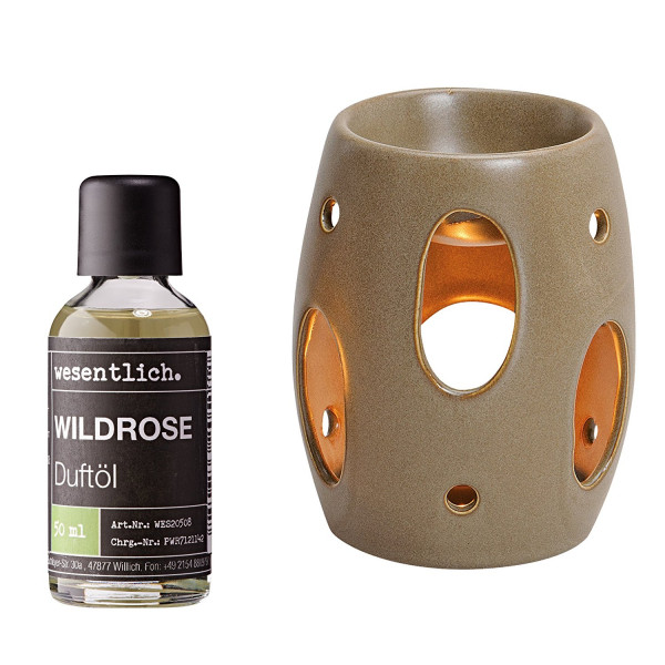 Duftöl Wildrose 50ml mit Duftlampe braun